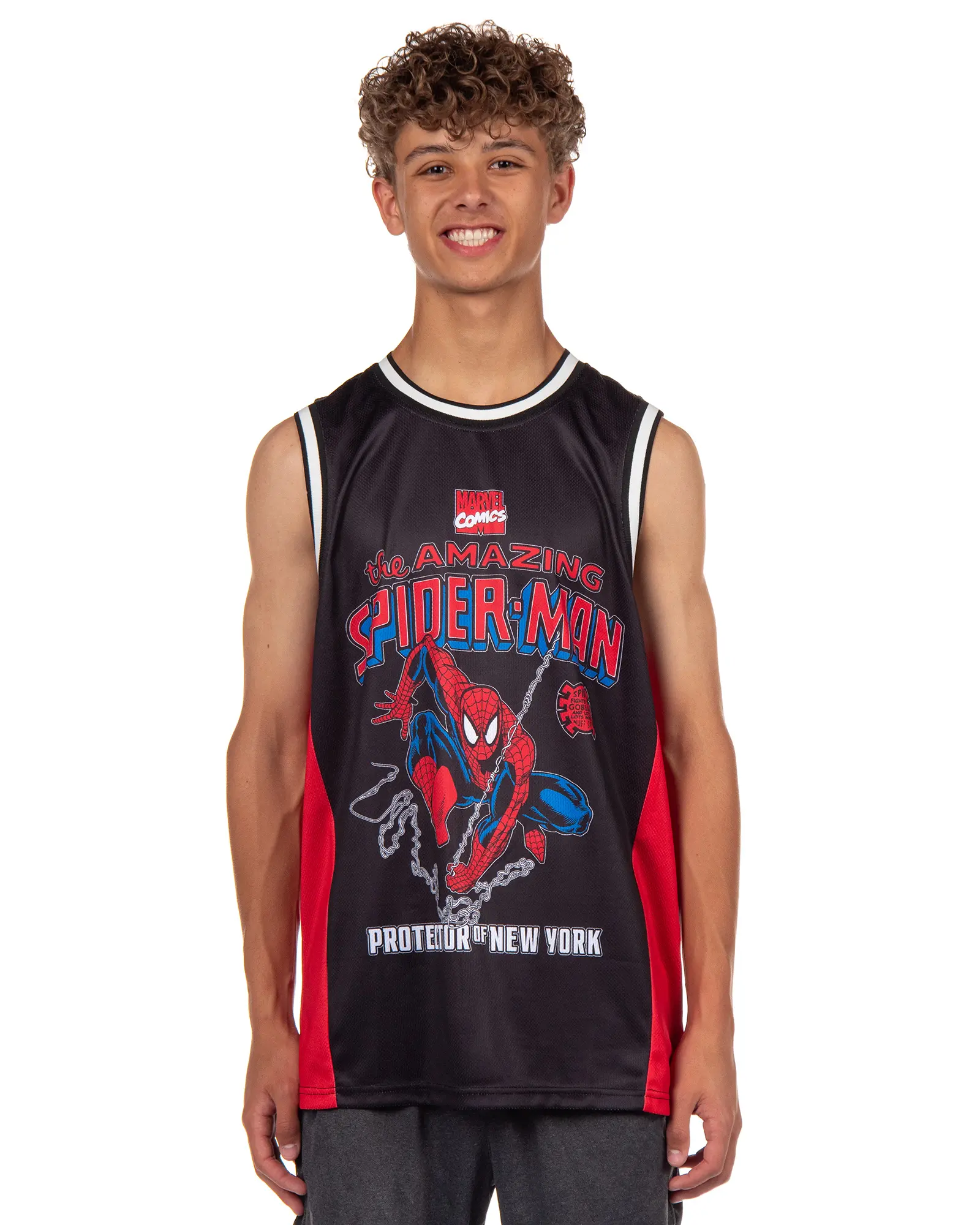 Marvel Spider-Man Basketball Jersey Men's Protector of New York Athletic Gym Tank Top, Crewneck Jersey, Sports Style Jersey