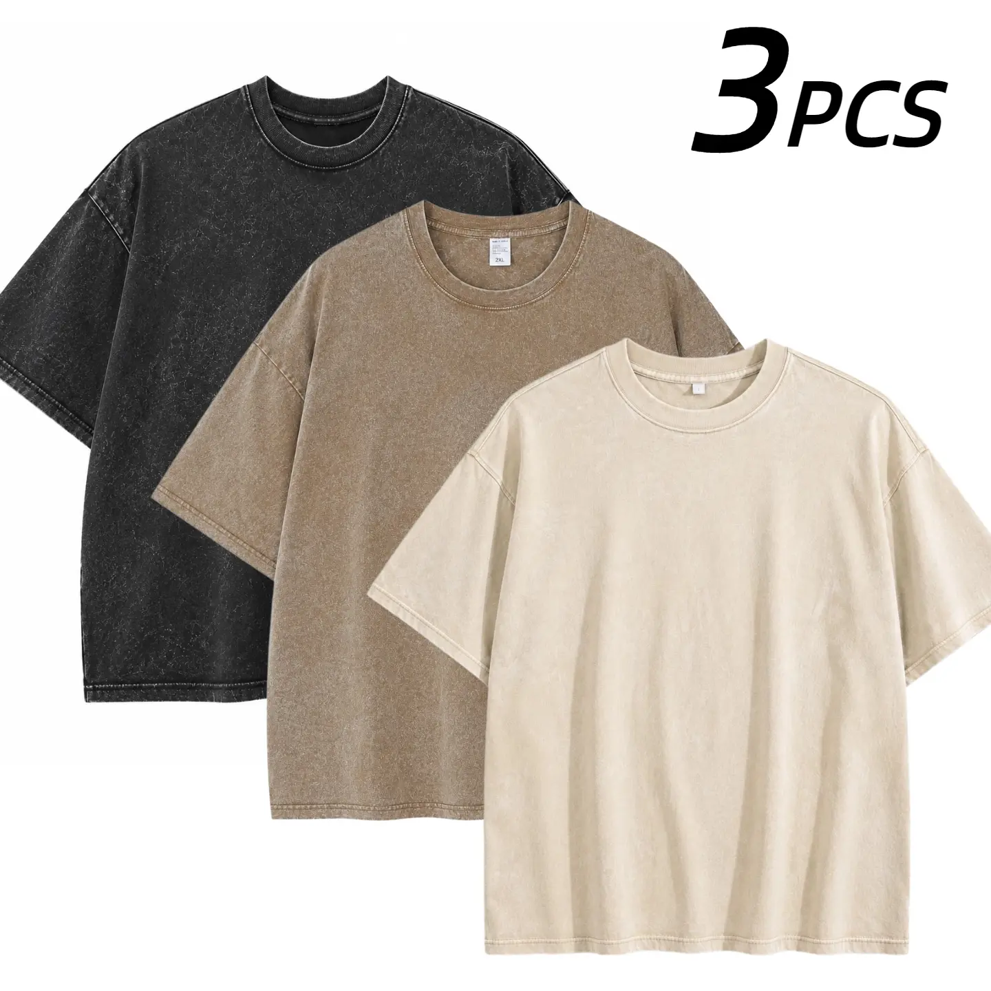 3 Pack Oversized blue Tshirts Unisex Vintage Heavyweight T Shirts Summer Tees Cotton Workout Acid Wash Baggy Soft Tees Streetwear