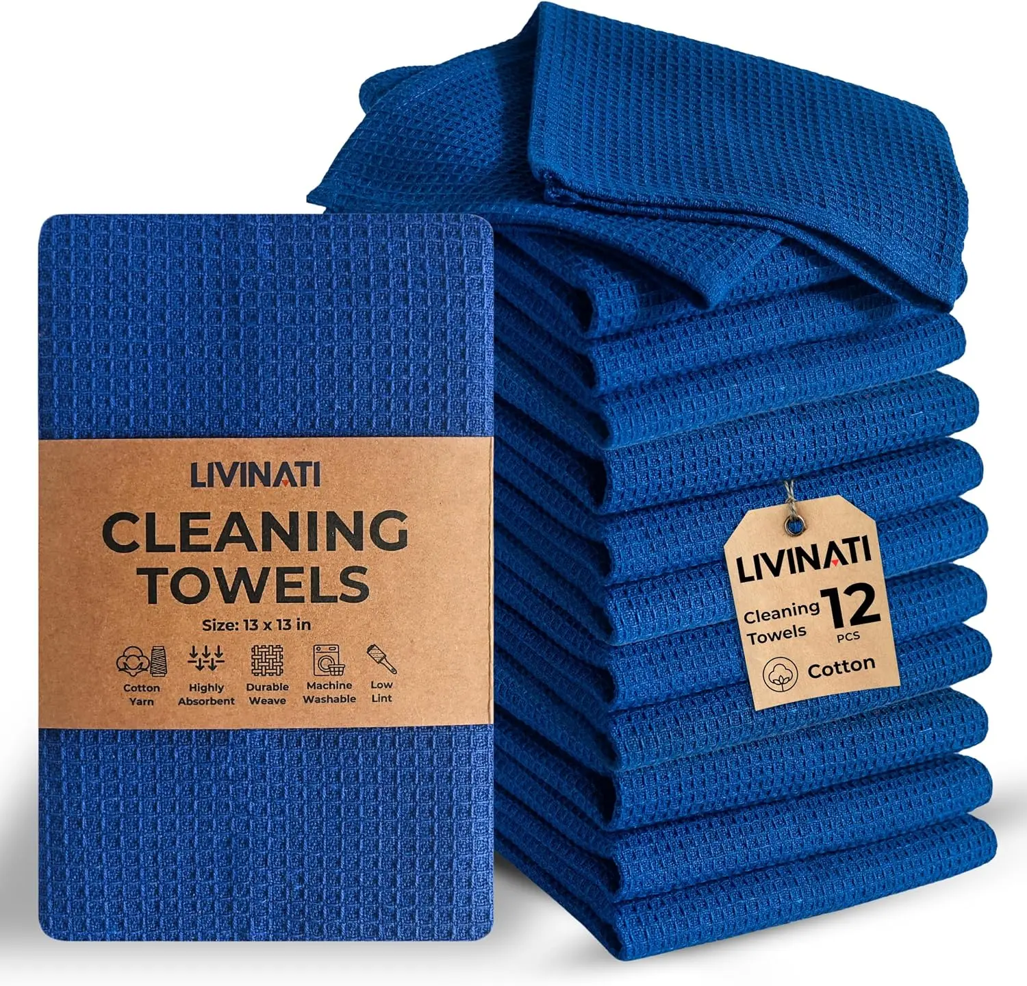 Royal Blue Cotton Cleaning Rags For Housekeeping - Trapos Paños De Limpieza Reutilizables - Kitchen Bar Shop Towel Dish Mop Wash Cloth For House - Reusable Washable Absorbent - 13"x13" 12 Pack