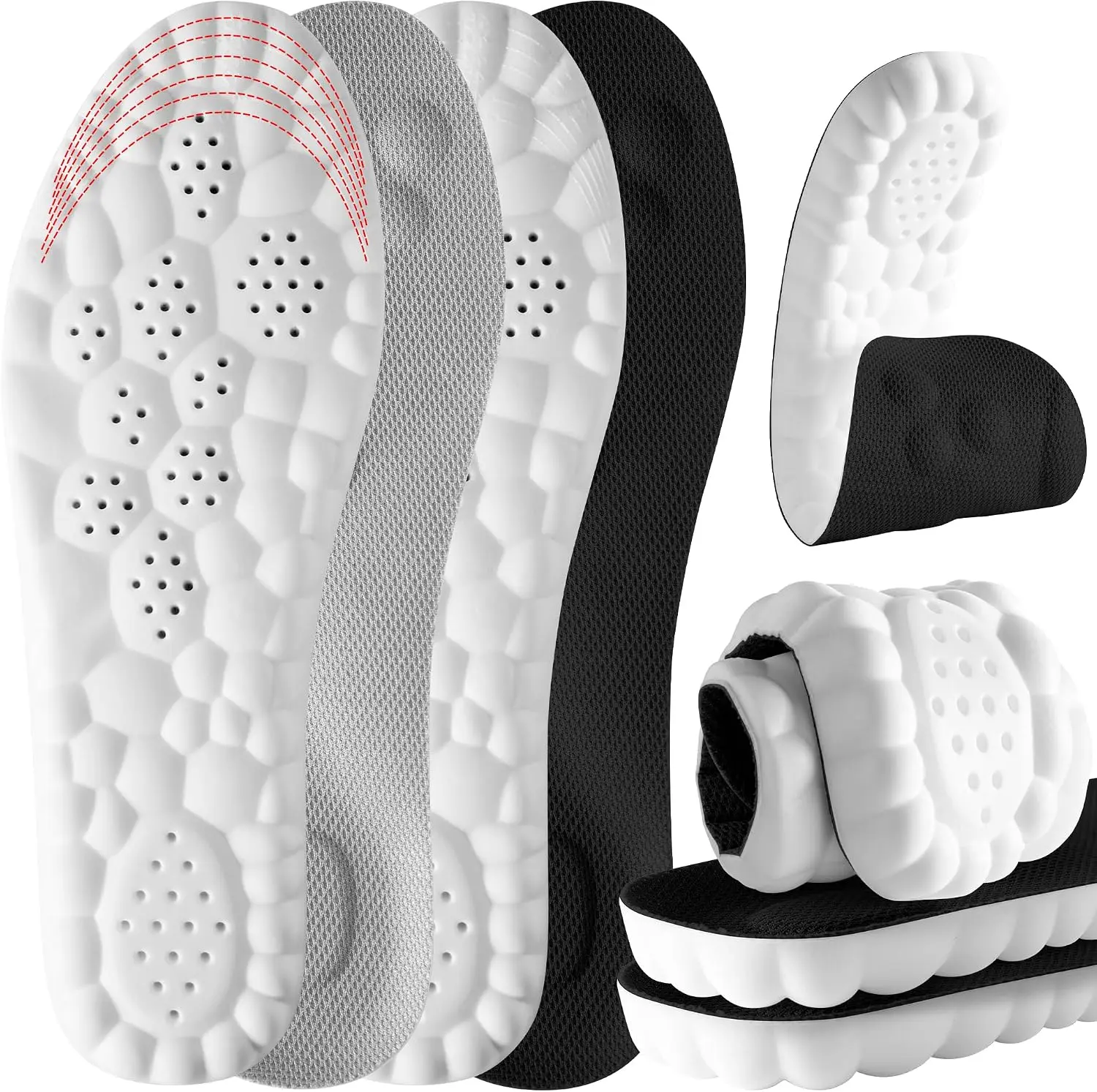 2 Pair Memory Foam Shoe Insoles for Men Women, 4D Cloud Steppers Soft Anti‑Fatigue Inserts, Shock Absorption Foot Pain Relief Insoles for Shoes, Work Boots & Sneakers