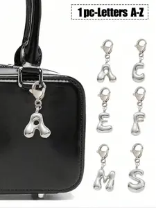 Bubble Silvery Letters Cute Chubby Necklace Pendant Bag Pendant-Lucky Crystal Pendant, Alphabet Letters A-Z, The Best Item For Spring And Summer Pairing,Shiny Alloy Bag And Backpack Pendant-Perfect Gift