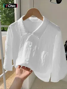 Women's Solid Color Long Sleeve Shirt, Casual Button Front Top for Summer, Women's Clothing for Daily Wear