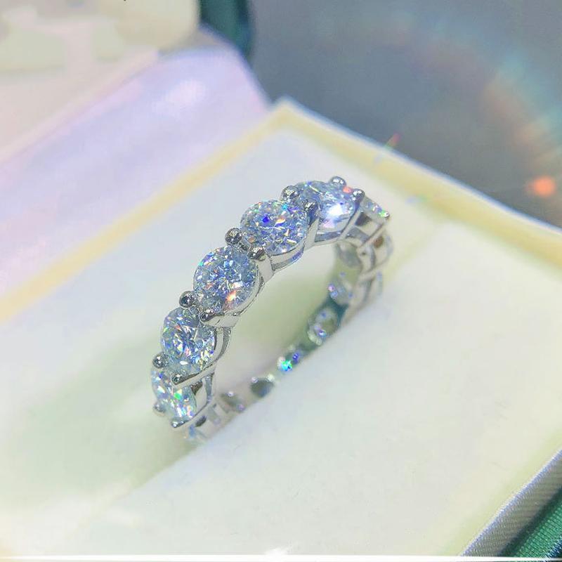 EWYA Luxury 7CT 5mm Full Eternity Moissanite Diamond Engagement Ring For Women S925 Silver Wedding Band Rings Fine Jewelry Gift