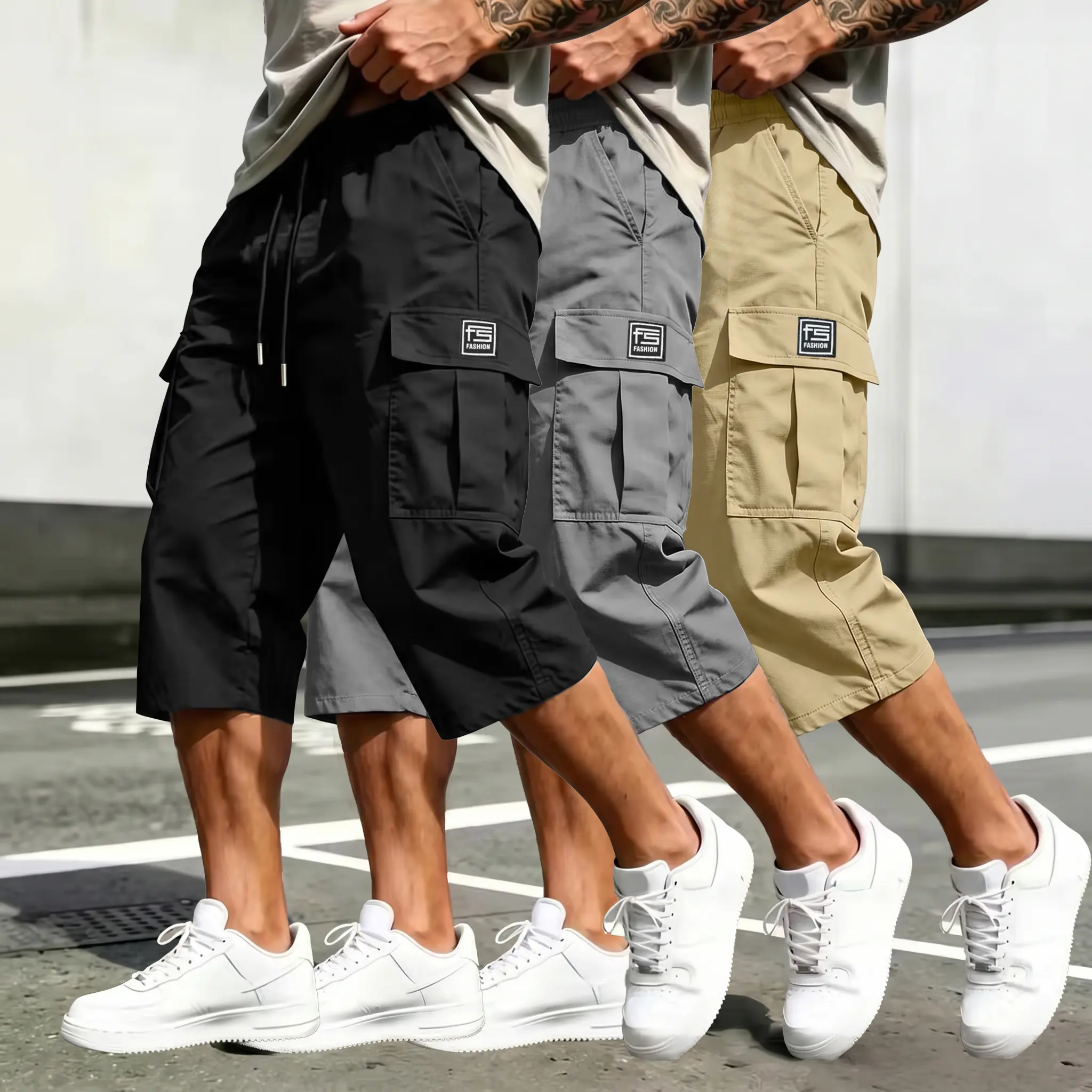Men's Casual Cargo Capri Shorts, 3/4 Length Relaxed Fit Streetwear, Comfortable Menswear with Multiple Pockets for Everyday Wear