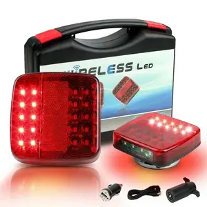 Wireless Magnetic LED Trailer Light, Ip67 Waterproof Rechargeable Wireless Trailer Tow Lights Kit with 7 Pin Plug, Tail Stop Turn Signal License Plate Lights for 12V RV Pickup Trucks Marine Boats