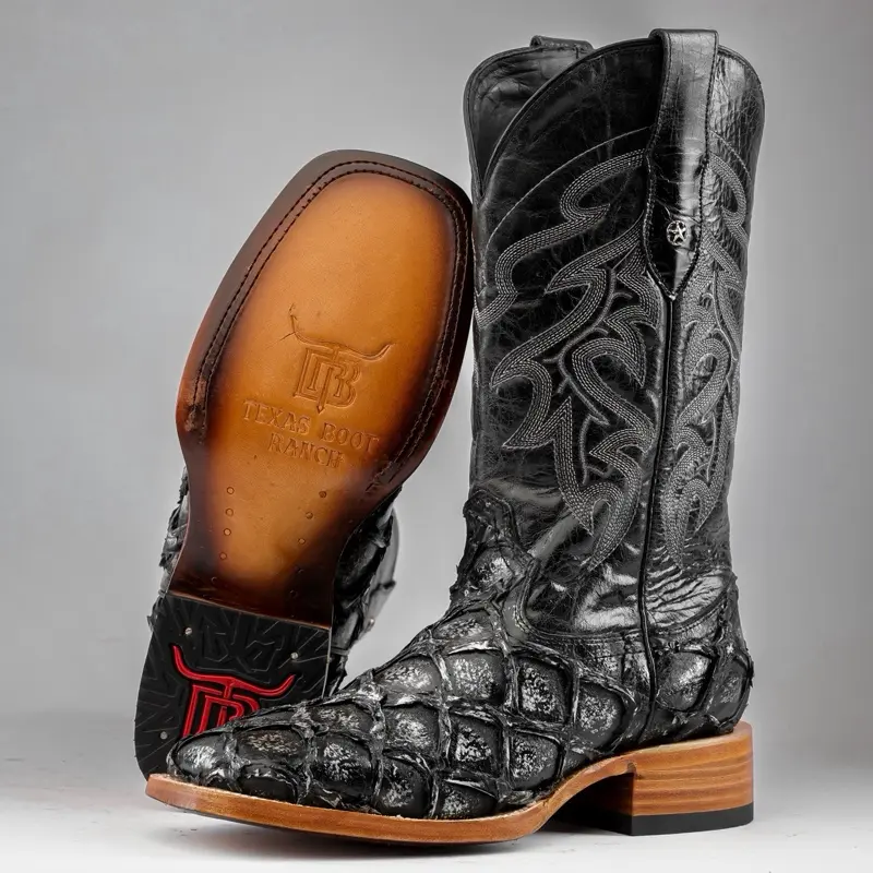 Silver Jumbo Pirarucu Print Leather Boots - Square Toe