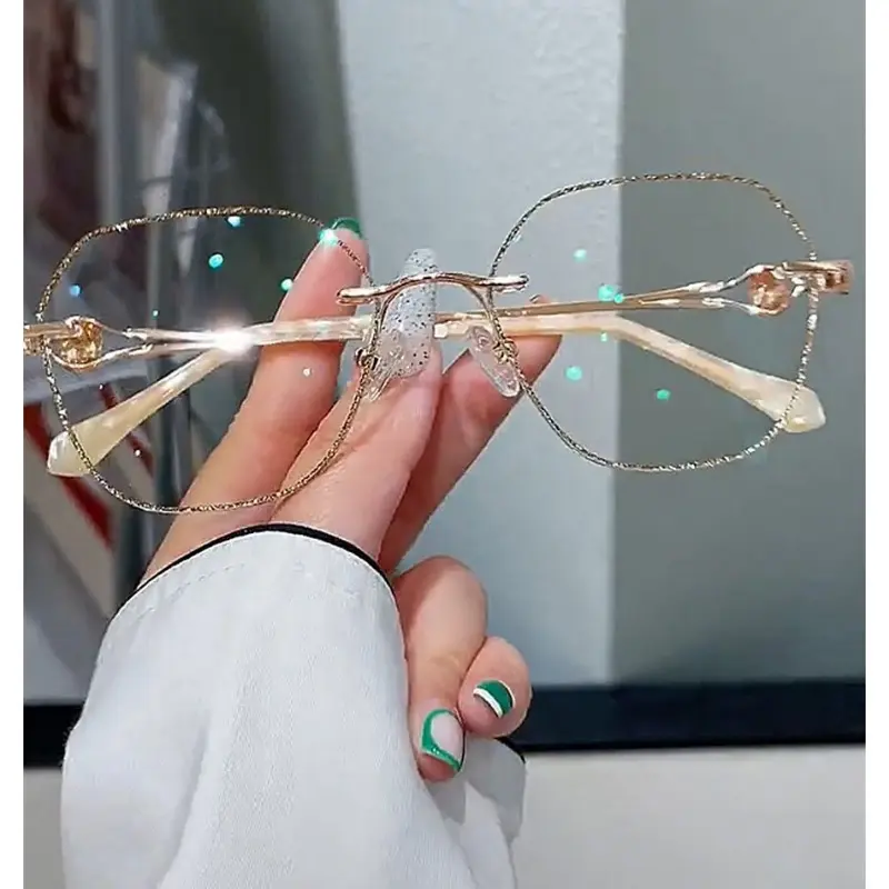 1pc Fashion HD Frameless Reading Glasses, Golden Anti-Blue Light Radiation Reading Glasses, For Seniors Reading Glasses, High Quality Eyewear, glasses women, beau pink glasses