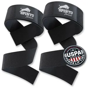 Spinto Fitness Wrist Straps for Weightlifting | 21 inch Competition Grade Rugged Cotton Grip & Padded Neoprene Gym Straps | Weight Lifting Wrist Straps for Deadlift Bodybuilding Powerlifting (1 pair)
