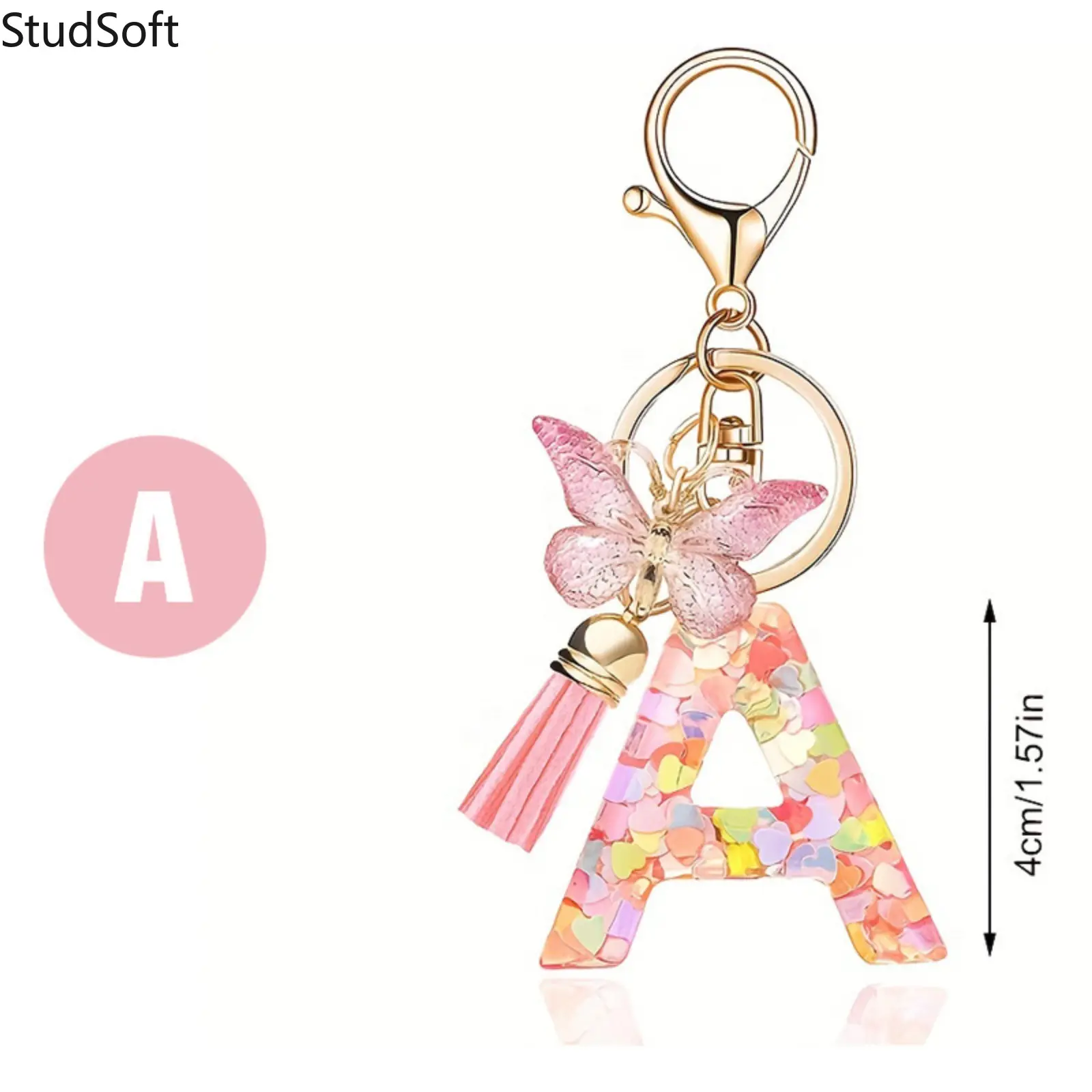 Trendy Cute Car Keychain - 2026 Pink 26-Letter Initial Key Ring with Heart Sequin, Butterfly Tassel, Bag Accessory Decorative Pendant Gifts for Women (Sports & Outdoor Accessory), Trendy Cute Keychain