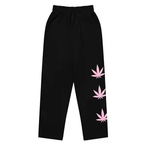 Pink Pot Leaf Wide-Leg Joggers