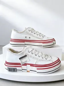 Unisex Low-Top Sporty Skateboard Shoes, White PU Leather & Rubber Sole, Fashionable Design for Outdoor Activities & Daily Wear, Skateboarding Shoes, Skater Shoes, Casual Skateboarding Shoes, Street Shoes