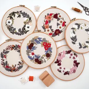 Wreath Embroidery Kit for Adult Cross Stitch Kits for Hand with Flower Patterns and Instructions DIY with Threads and Needles