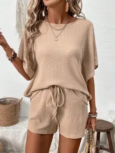 Summer Bestseller Casual Fashion Women's Solid Color Half Sleeve Sports Set, Casual Sportswear Outfit, Ladies Short Pants, Trendy Athletic Wear