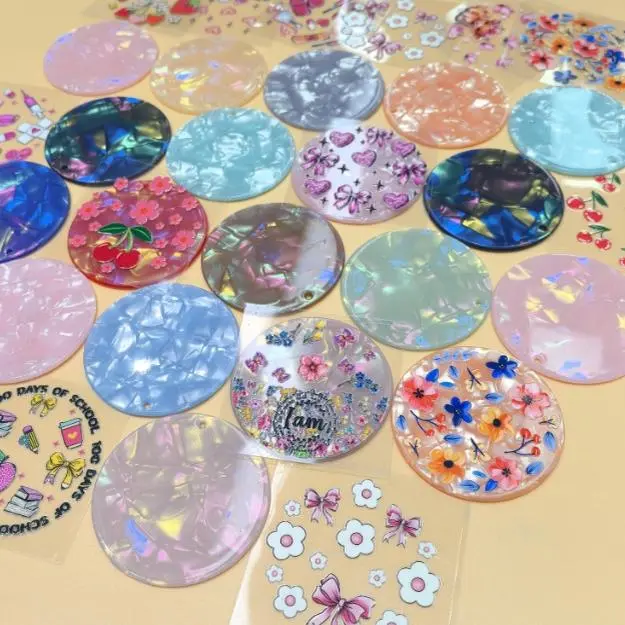 60pcs Double-Sided Marble Mix Round Kawaii Keychain & Sticker Kit - Cute DIY Keychains Supplies for Craft Enthusiasts, Unisex Kawaii Accessories for Handmade Pendants & Round Decals
