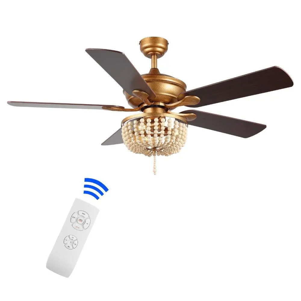 JONATHAN Y 52" Farmhouse Ceiling Fan with Lights and Remote, Bohemian Wood Bead Chandelier Fan with App Control, Quiet Reversible 3-Speed Motor, for Living Room, Bedroom
