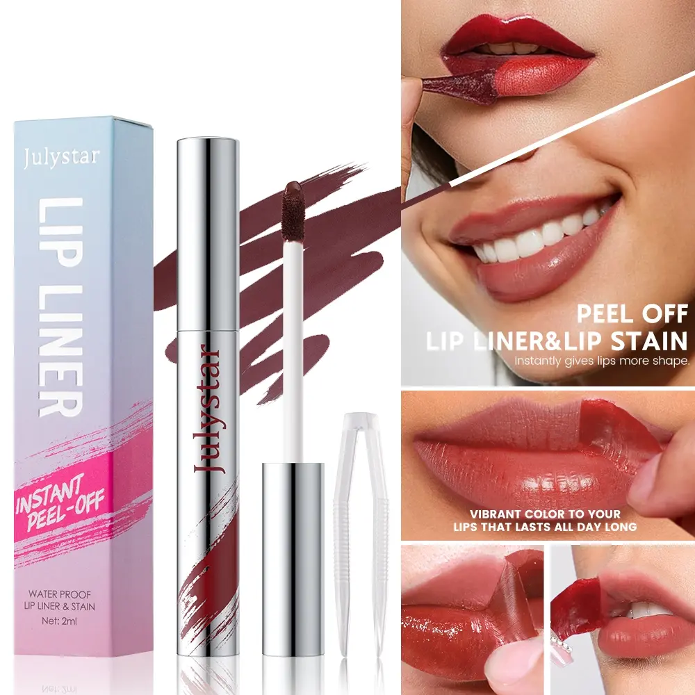 Multi color strippable tattoo lipliner, Cosmetic lip liner, Lip Liner Stain, durable and fadeless, Cocoa matte effect strippable lipliner, with tweezers, anti transfer printing, high coloring, all day lasting matte lip color, enhance lip contour