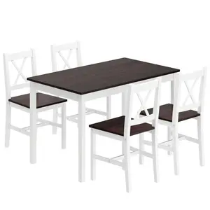 5 Pieces   , Pine Wood   With 4 Chairs, 47.2 Inch    For 4, Rectangular   Furniture  For ,  Room, Dinette dining table set Kitchen White Glass Door Wardrobe Versatile Square Air Fryer Window