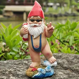 Whimsical Gnome Statue in Swimsuit with Swim Ring, Playful Garden Decor with Detailed Craftsmanship, Hat & Glasses, Ideal for Outdoor Spaces, Garden Gnomes, Exterior Decorative Statues, Garden Accessories, Statues Figurines, Resin Statue, Resin Sculptures