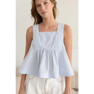 Sleeveless Babydoll Top Powder Blue