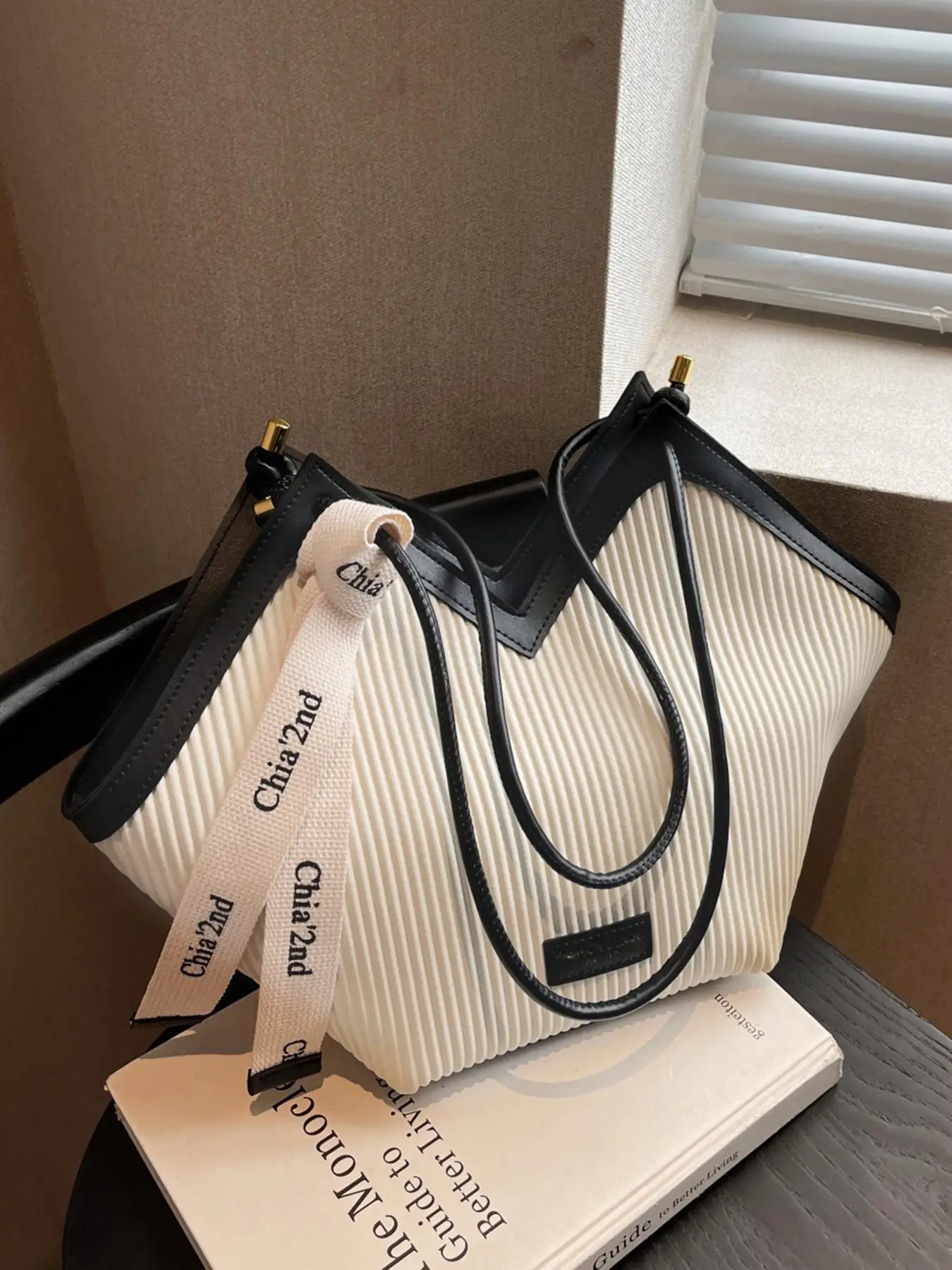 Women's Elegant Colorblock Pu Leather Tote Bag, Casual Shoulder Bag, Fashionable Commuting Shoulder Bag, Large-capacity Commuting Tote Bag