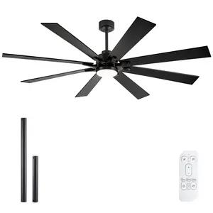 62/72 Inch Industrial Ceiling Fans with Lights, Large Ceiling Fan with Quiet DC Motor, 8 Reversible Dual-Color Blades with High CFM, 6-Speed Remote Control, Indoor/Outdoor Ceiling Fan for Patio/Porch/Garage/Shop