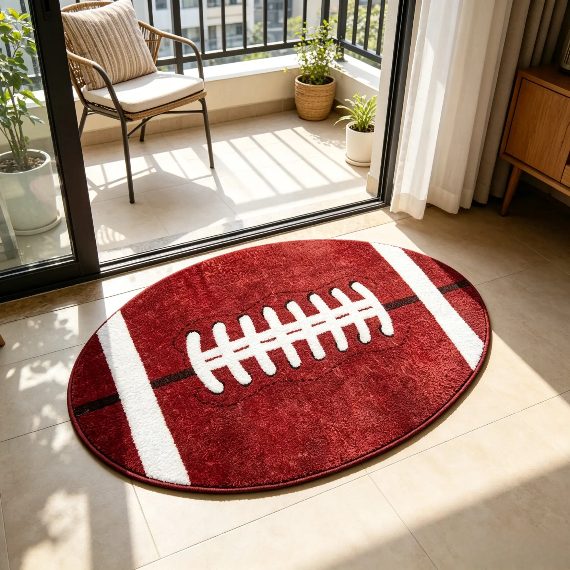 Creative Oval Rugby Rug, Soft Plush Carpet for Living Room Bedroom, Washable Easy Care, Contemporary Style, Home Decor