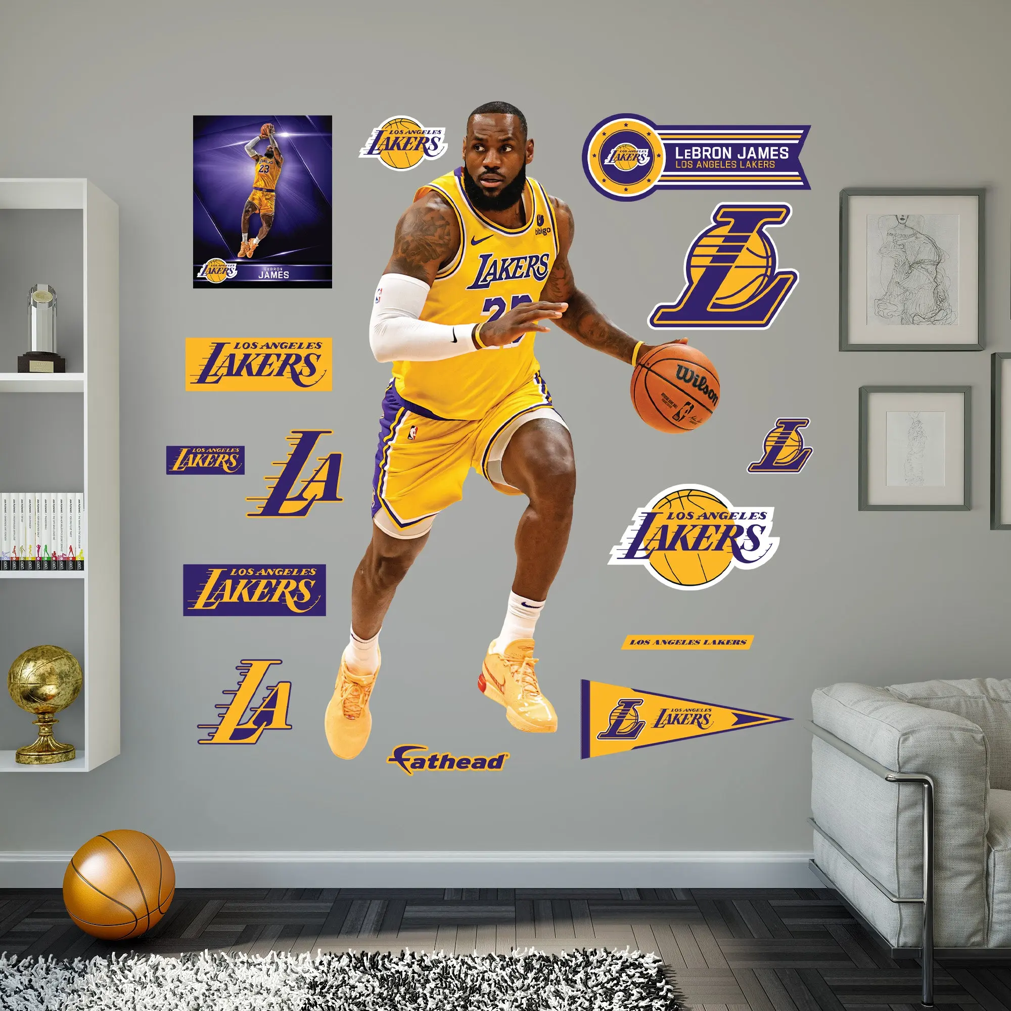 Official NBA Los Angeles Lakers LeBron James #3 RealBig Collection Premium Vinyl Wall Stickers - Removable, Fade-Resistant, Customizable Room Decor Decals for Game Room with Easy Installation & Residue-Free Replacement, Decorative, Wall Decor