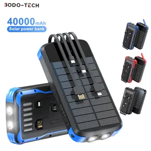 Bodo-Tech 40000mAh Solar Charger Power Bank with Dual USB Ports & LED Flashlights Portable External Battery Charger for Smartphones Tablets Fast Charging Power Bank with 4 Cables for Phone Orange