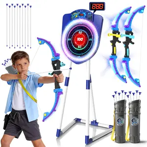 VATOS 2 Pack LED Bow and Arrow for Kids with Auto Scoring, Light Up Archery Set with 10 Suction Cup Arrows, 2 Quivers, LED Archery Target, Indoor Outdoor Backyard Toy Gift for for Boys Girls Ages 5-12