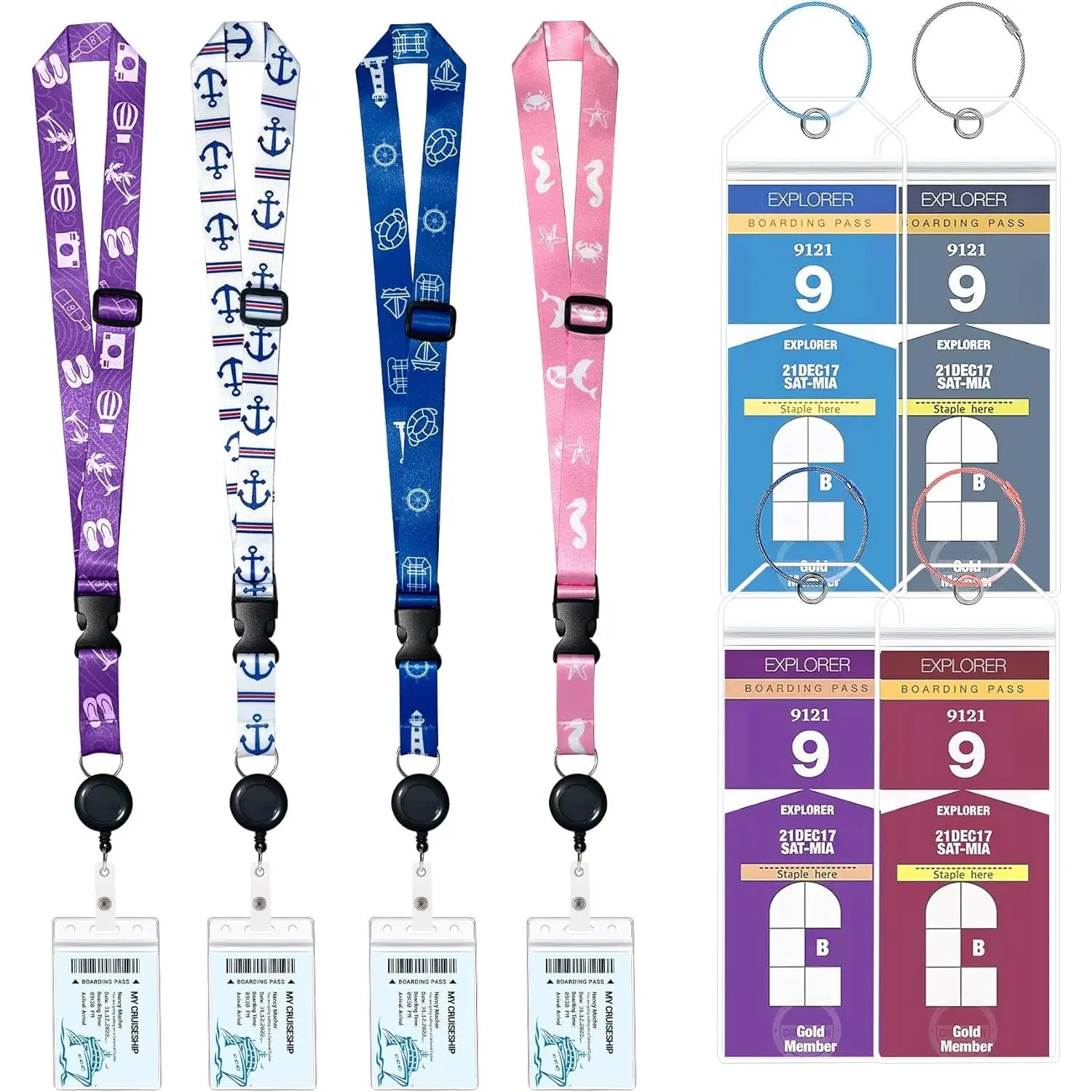 4 Pack Cruise Lanyards Retractable Cruise Lanyard for Cruise Ship Cards with  ID Holders, Luggage Tags and Holders Cruise Essentials Carnival Cruise Lanyard for  Cruises