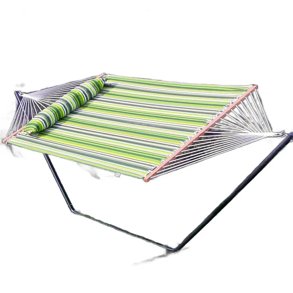HomeRoots 643965 Striped Double Hammock, Green & Yellow