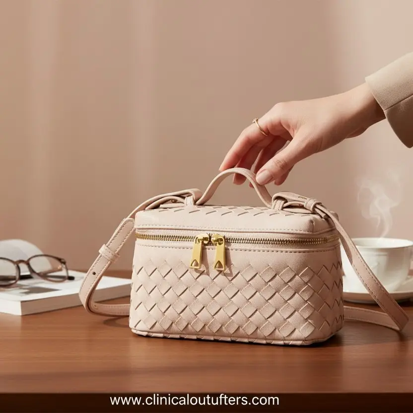 Beige Woven Handbag with Gold Zipper – Everyday Tote Purse