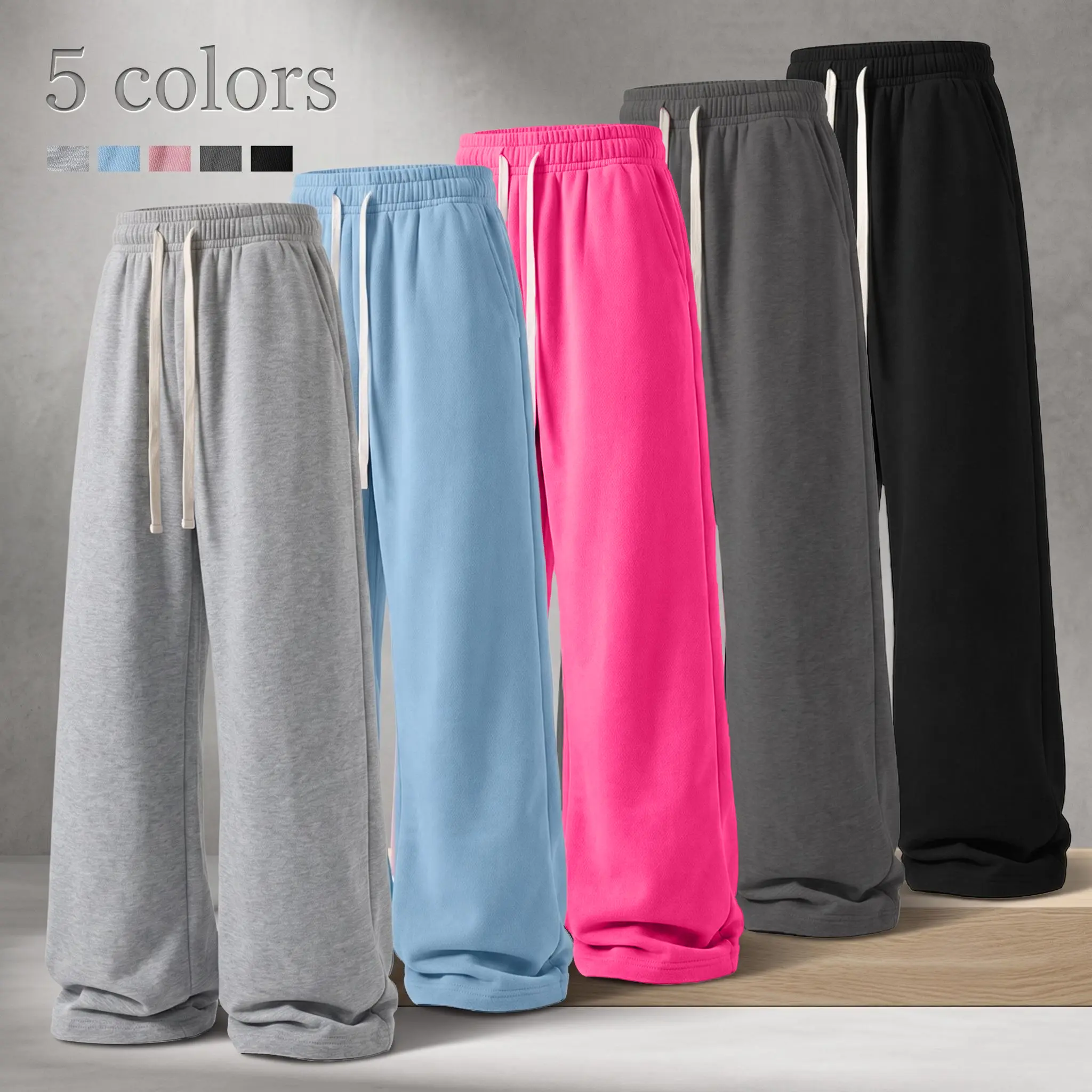 All-season ruched fleece sweatpants — available in 5 colors; high-quality everyday basic wide-leg long pants.Multi-item value set | Basic style | Soft sweatpants | Warm loungewear pants for home | Comfortable sweatpants | Fall/winter pants