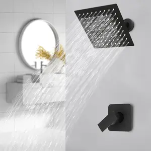 CNCEST 8" Black Shower Faucet Set Bathroom Waterfall Shower System Trim Kit w/ Valve Shower Head 201 Stainless Steel Simple Operation