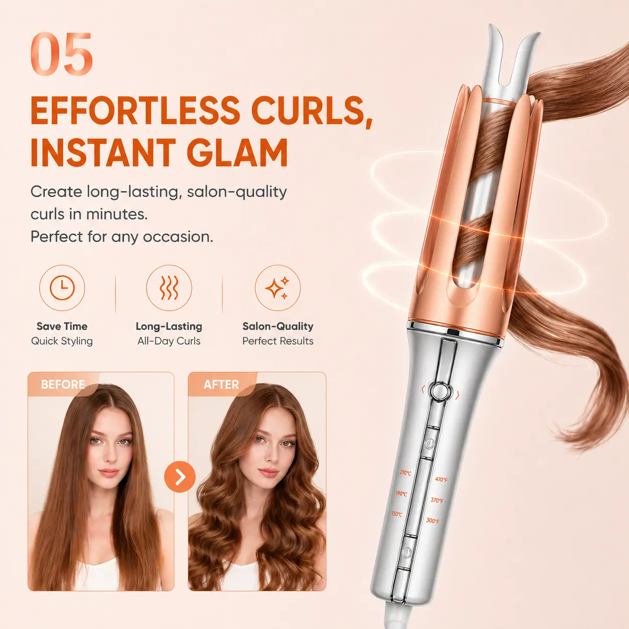 Beach Babe Hair Waver Curling Iron - Beach Waves & Bouncy Curls Tool, Anti-Scald Design, 50M Negative Ions, 10-Min Fast Styling, Less Heat Damage, Smart Timer, Adjustable Heat Temps, User-Friendly Wavy Hair Styling Curlers & Straighteners