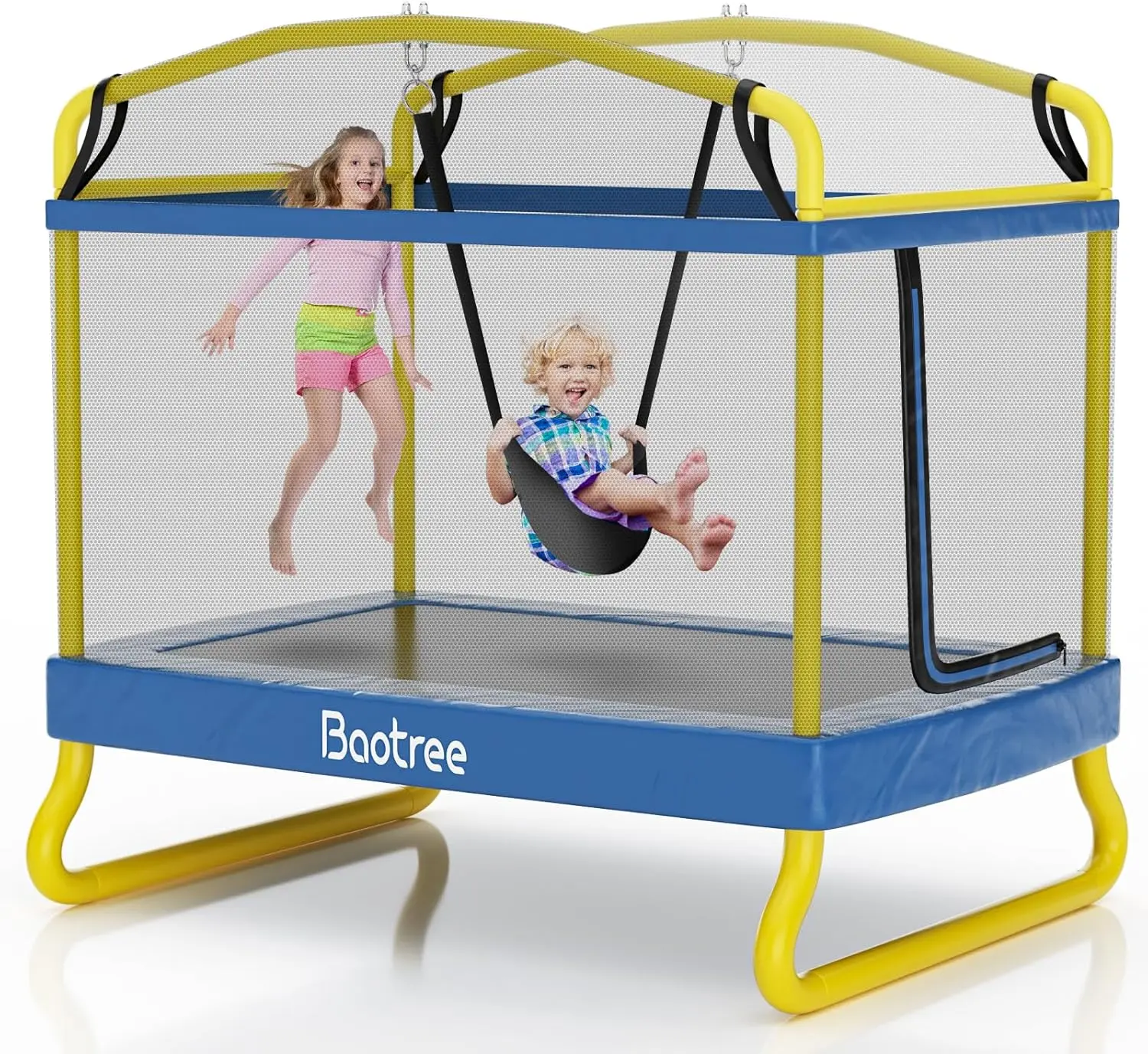 Unisex 78in ASTM Approved Rectangle Trampoline for 3-8 Years Old Kids - Galvanized Steel Recreational Trampoline with Attached Swing, Enclosure Net, Assembly Kit, Outdoor Backyard Swing for Baby, Children’s Gift