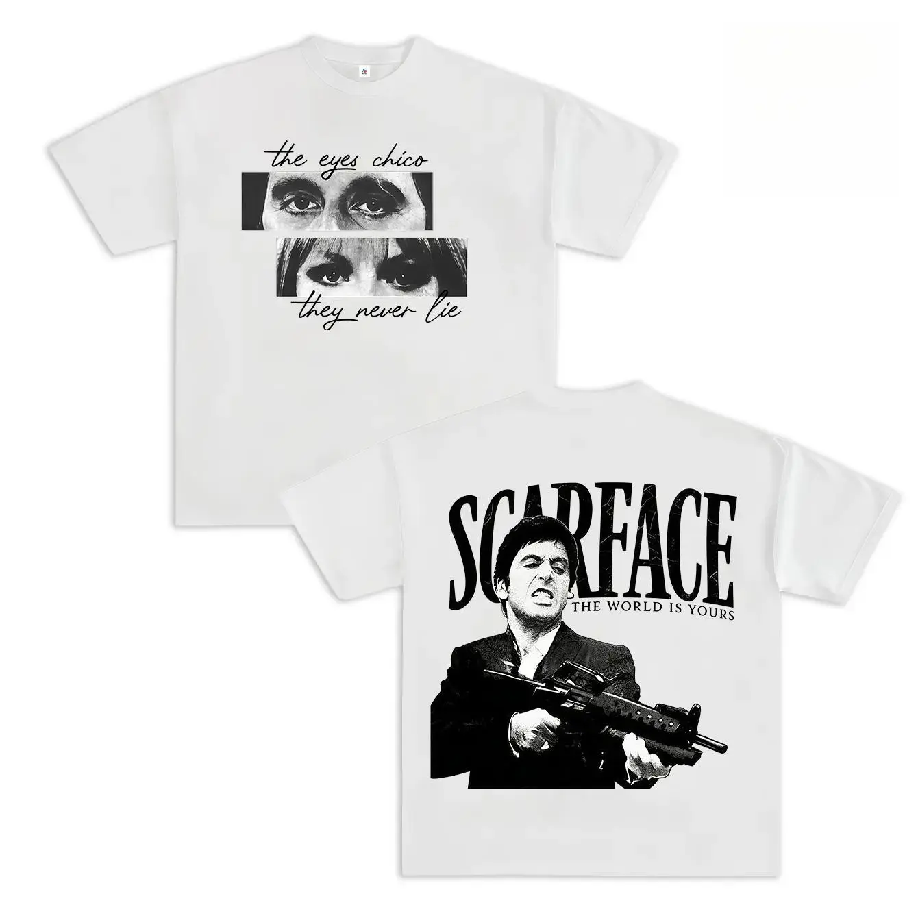 Men's Scarface Graphic T-Shirt, 100% Cotton Vintage Streetwear, Short Sleeve Crewneck Top, Movie Inspired Summer Menswear