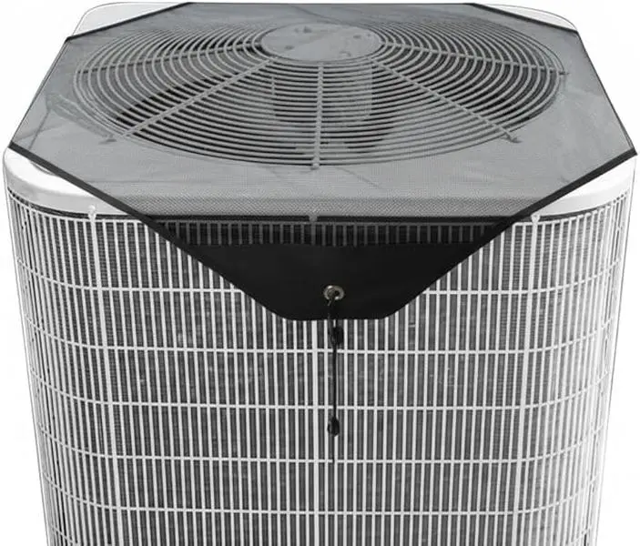 Eco-Friendly Outdoor Central Air Conditioner Cover - 28x28 in Heavy Duty Mesh Top Protector, All-Season Leaf Guard, Universal Fit with 4 Secure Bungee Cords