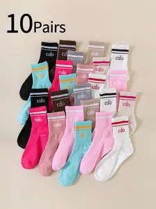 Women's Mid-Calf Socks, Spring & Fall Letter Stripe Fashion Trendy Socks, Outdoor Casual Tube Socks, Casual Stylish Socks, Casual Comfy Socks, Comfortable Breathable Soft All Season Socks