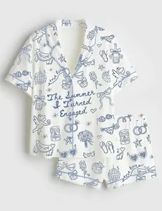 The Summer I Turned Engaged Satin Short Pajama Set, Coastal Bride Beach Bachelorette Short Pajamas, Matching Family Sleepwear Set, Dolce Vita Bridal Party Gift, Pajama Set For Men Women Kids