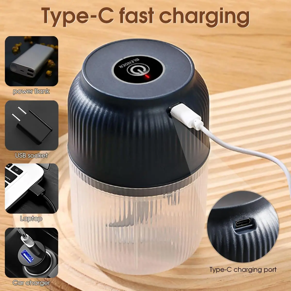 Mini Electric Garlic Chopper USB-C Rechargeable Food Processor 250ML Portable Vegetable Onion Garlic Mincer Meat Chopper Kitchen Blende