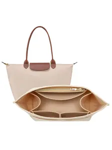 Felt Tote Bag Insert Organizer for Longchamp Le Pliage, Anti-Sagging Purse Base Shaper, Multi-Pocket Divider for Work Commute (Medium/Large), Tote Organizer Insert with 9 Compartments, Travel Accessories