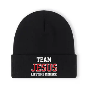 Jesus Team Lifetime Member Embroidered Knit Hat - Unisex Elastic Foldable Lightweight Warm Winter Hat, suitable for outdoor sports and casual wear. Winter knit hat, casual headwear, sporty design, comfortable to wear, warm gear, stylish headwear.
