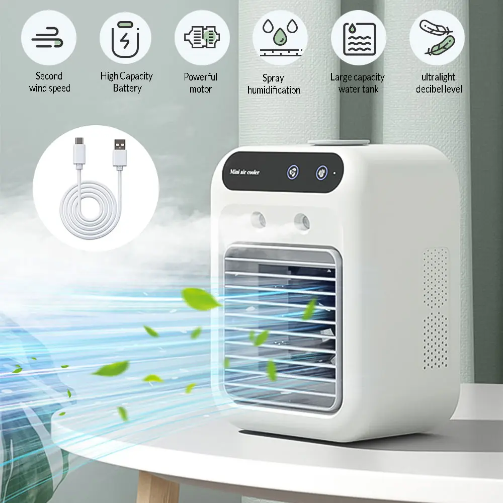 【BackToSchool】 Portable Mist Fan, Rechargeable Air Cooler with 3-in-1 Cooling, 2 Mist Speeds,Personal Mist Cooler for Bedroom, Office & Camping Fan dorm essentials,home essentials