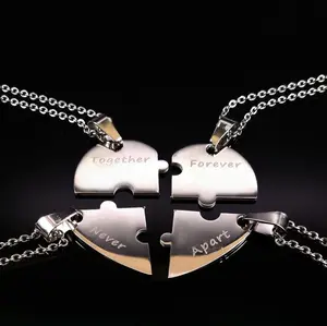 Stainless Steel Couples/Best Friends 4PC Broken Puzzle Pendant Necklace