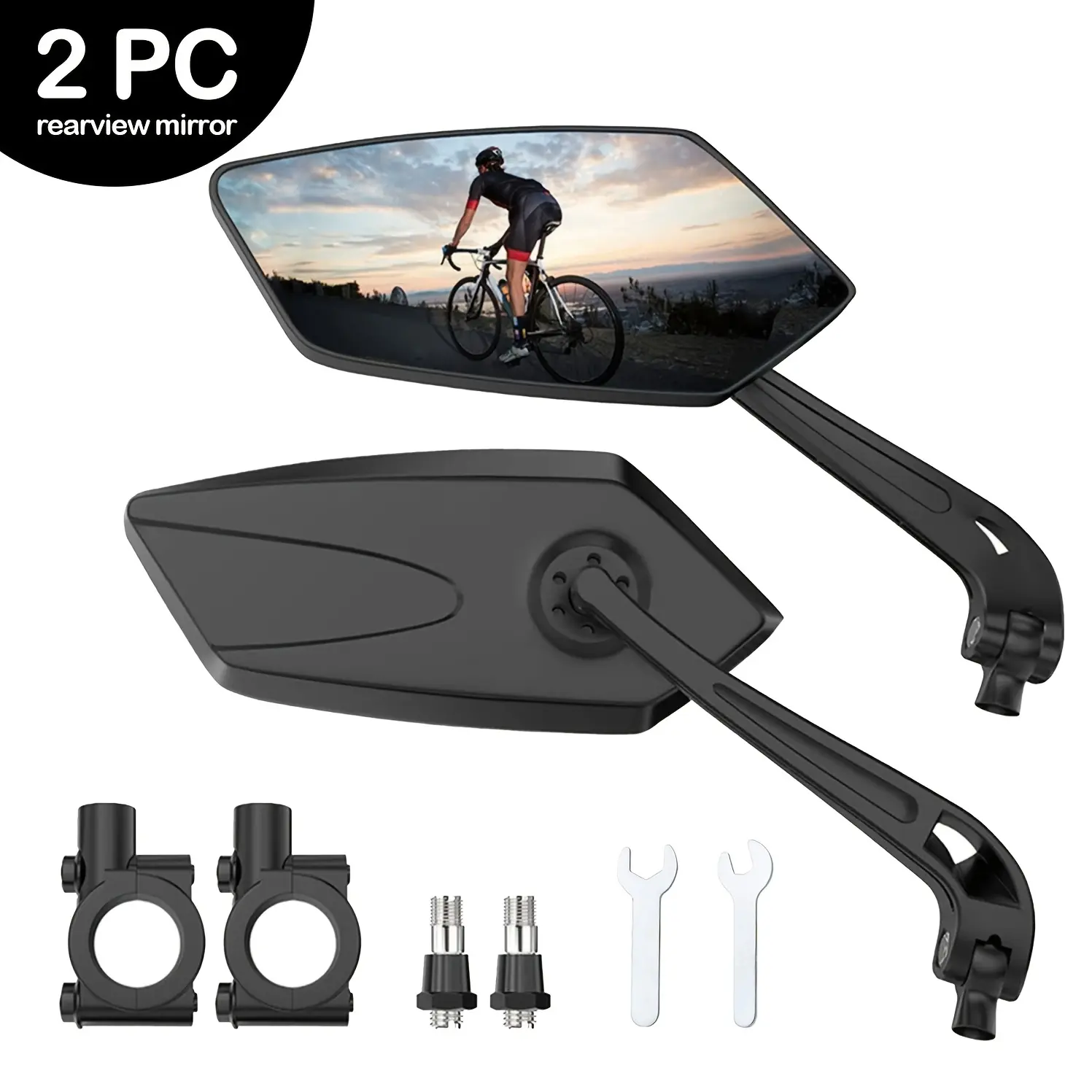 2Pcs Universal Bike Handlebar Rearview Mirror, 360° Rotation Adjustable, HD Clear Wide Angle Lens for Bicycle Electric Bike Scooter