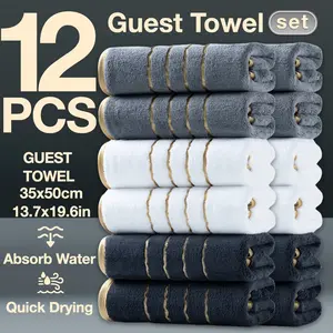 12-Piece Decorative Winter Thick Guest Towels, Modern Simple Bathroom Set, Strong Absorbent Quick Dry Microfiber