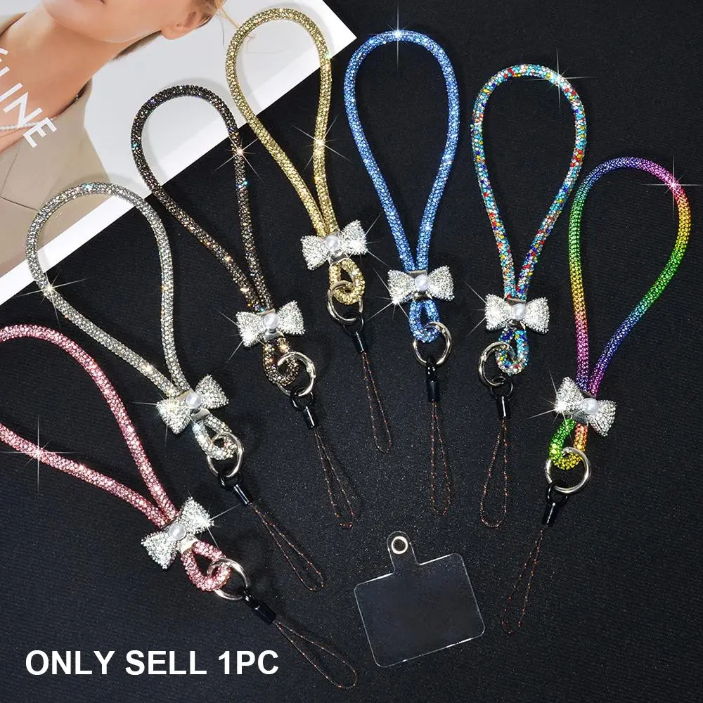 Luxury Rhinestone Bow Phone Strap, Fashion Colorful Sparkling Wristband, Short Portable Durable Anti-Lost Universal Smartphone Lanyard, Cell Phone Charm, Phone Accessories, Cellphone Accessories