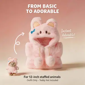 TEDDY HUGGY Clothes Only - For 12-Inch Plush Bears |Pink Plush Rabbit Jumpsuit-12 Inches