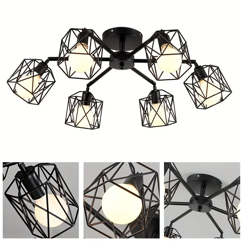 Three-Head Six-Head Iron Branch Pendant Light, Nordic Style Simple Ceiling Lamp, E27 Socket, Living Room Bedroom Study Dining Hall, Hexagonal Ceiling Lights